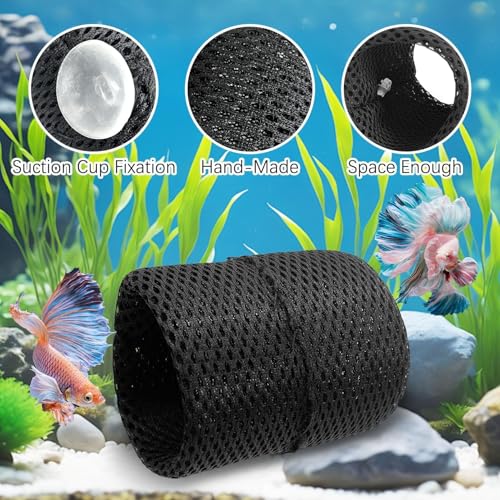 Image of PINVNBY Betta Fish Tunnel 2 Pack Betta Fish Tank Accessories Decoration Betta Tunnel Toys with Suction Cups Black Aquarium Cave for Shrimp Cichlid Guppy