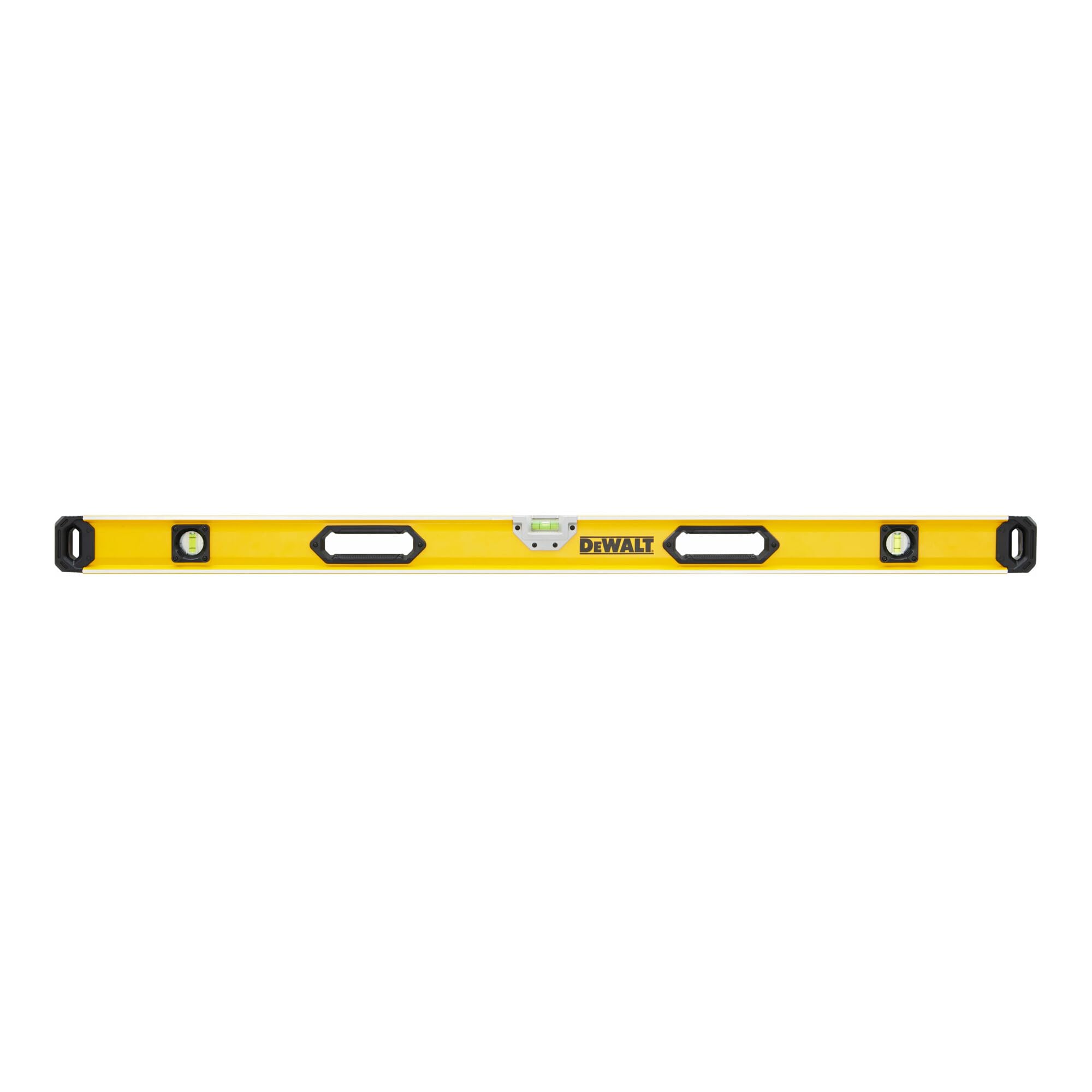 Dewalt Yellow Box Beam Level 120Cm Solid Block Vials And Durability 2 Vertical Vials And 1 Horizontal Vial Centre Vial Is Also Magnified For Maximum Vial Readability 0.5Mm/M Accuracy On 2 Faces Of The Level