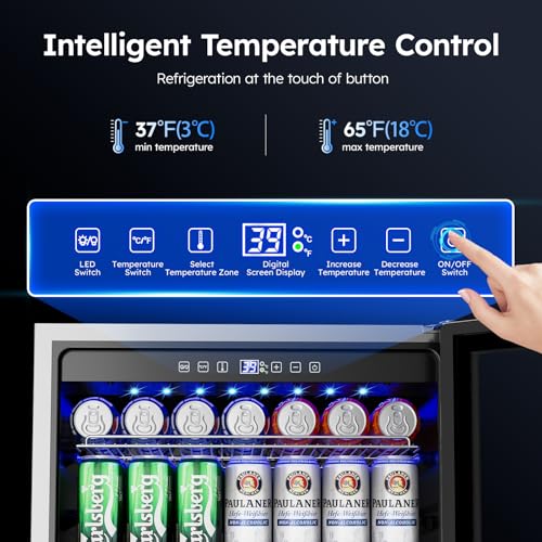 Image of Mojgar 24 inch Beverage Refrigerator - 180 Cans Outdoor Beverage Fridge with Glass Door & Safety Lock for Beer, Wine, Soda, Under Counter Fridge with Locking Casters, Full Stainless Steel