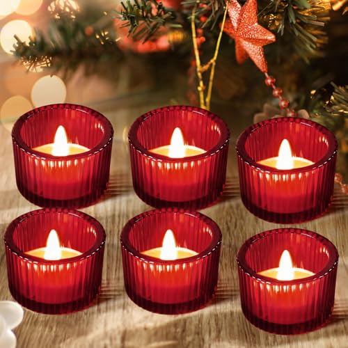 JOYIT Red Votive Candle Holders 6 Pack Glass Tealight Cups
