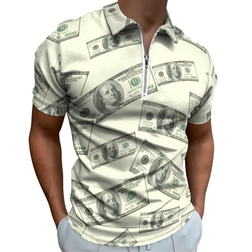 $100 Bill U.S. Dollar Men's Golf Polo Shirts Lightweight Short Sleeve Top Casual Sport Slim Fit Tees