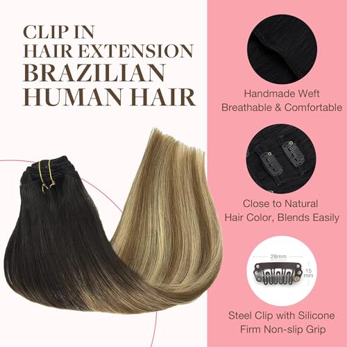 Image of GOO GOO Clip in Hair Extensions Real Human Hair, Remy Human Hair Extensions Clip ins for Women, Natural Human Hair, 12inch 85g 7Pcs, 2 /6 /18 Balayage Brown to Dirty Blonde