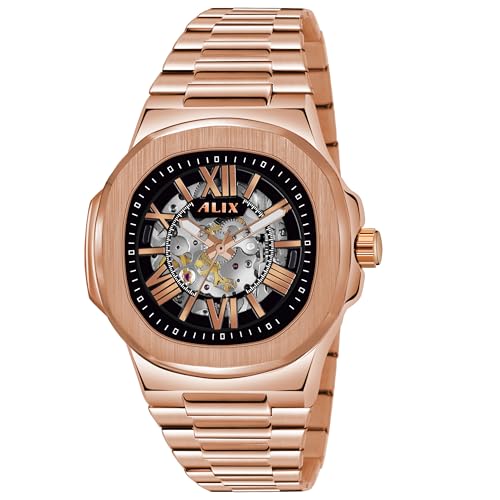 Image of ALIX AL2904 Automatic Mechanical Self-Winding Skeleton Dial 30 ATM Waterproof with Stainless Steel Band Wrist Watch