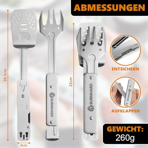 BURNHARD® Grillbesteck 4-in-1, Multitool inkl. Grillwender, Grillgabel – Ansicht 2