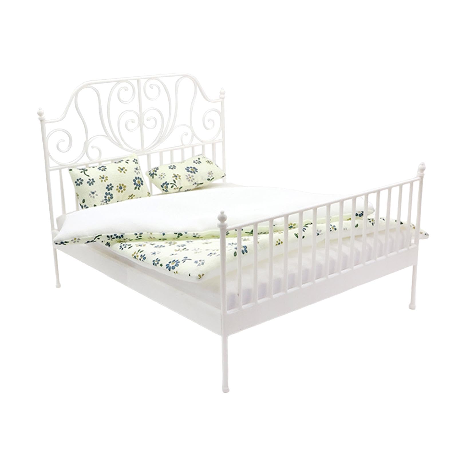Sharplace 1:12 Doppelbett DIY Ornament Schlafzimmer Mikroszene Foto Requisiten Puppenhaus Zubehör Schlafzimmer Zubehör für Mädchen, Weiß