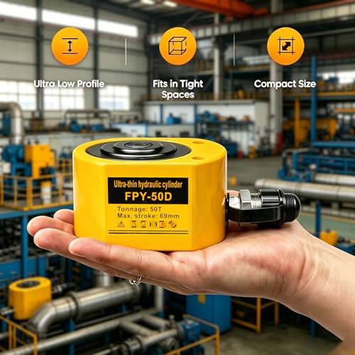 Image of Jooptoolwook 50T Multi-Section Low Profile Hydraulic Ram Jack, 2.59 inch Stroke Portable Mini Hydraulic Lifting Cylinder for Machinery, Bridge & Construction Industry