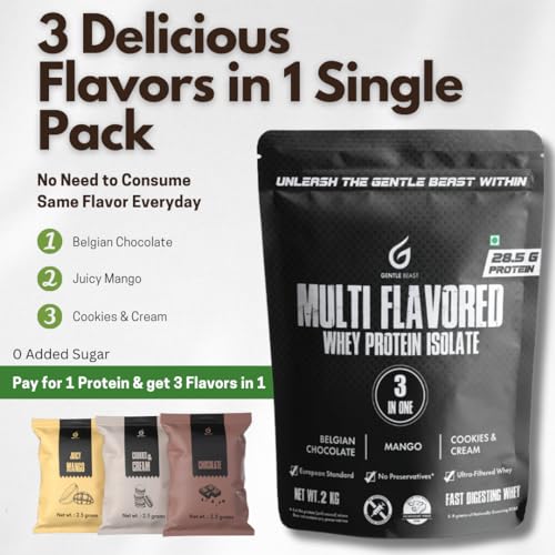 Image of Gentle Beast Multi-Flavored 100% Whey Protein Isolate | Europe Imported | Gluten & Hormone Free | 28.5g Protein 5.9g BCAA (2Kg)