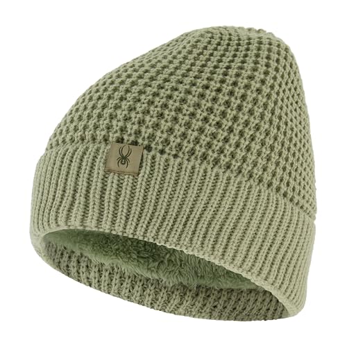 Spyder Womens Waffle Knit Ribbed Cuff Beanie, Sage, One Size