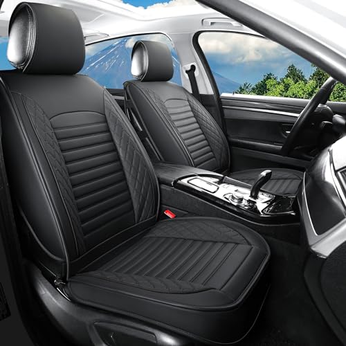 Vankerful Leather Seat Covers for Cars,Car Seat Covers Full Set,Automotive Seat Covers for Trucks,SUV,Leatherette,Universal Fit,Airbag Compatible Vehicles Seats Cushions(Full Set,Black)