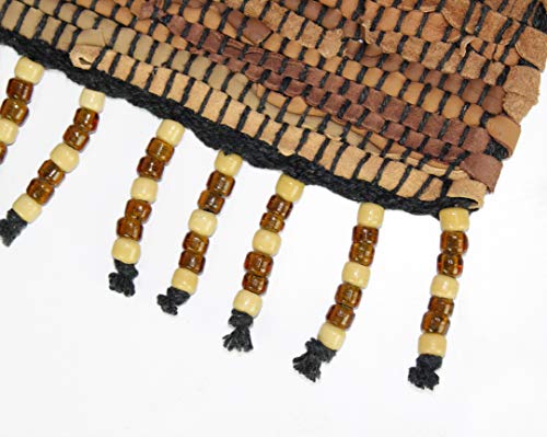Cotton Craft Leather Chindi Table Runner - Boho Farmhouse Rustic Xl Beaded Fringe Leather Tablerunner - Handwoven Everyday Kitchen Dining Table Coffee Table Party Gift - 14X90 - Tan Natural Multicolor #TOP5