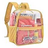 Busiuw Clear Backpack for Stadium Events 12x12x6 Mini Small Sports Fan Backpacks with Front Pocket for Concert Sport Events Work Travel(Gold)