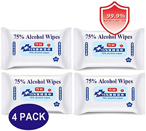 75% Alcohol Wipes Disposable (4 Packs x 10 Wipes) Cleaning Wipes Hand Sanitizer Wipes for Phone, Keyboard, Toy, Refrigerator, Ship from US Warehouse