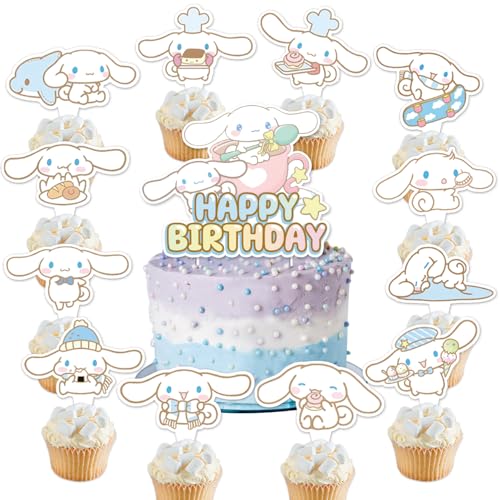 25Pcs Cinna-morolls Birthday Party Supplies Pack Includes 1 Cake Topper 24 Cupcake Toppers for Cinna-morolls Party Supplies