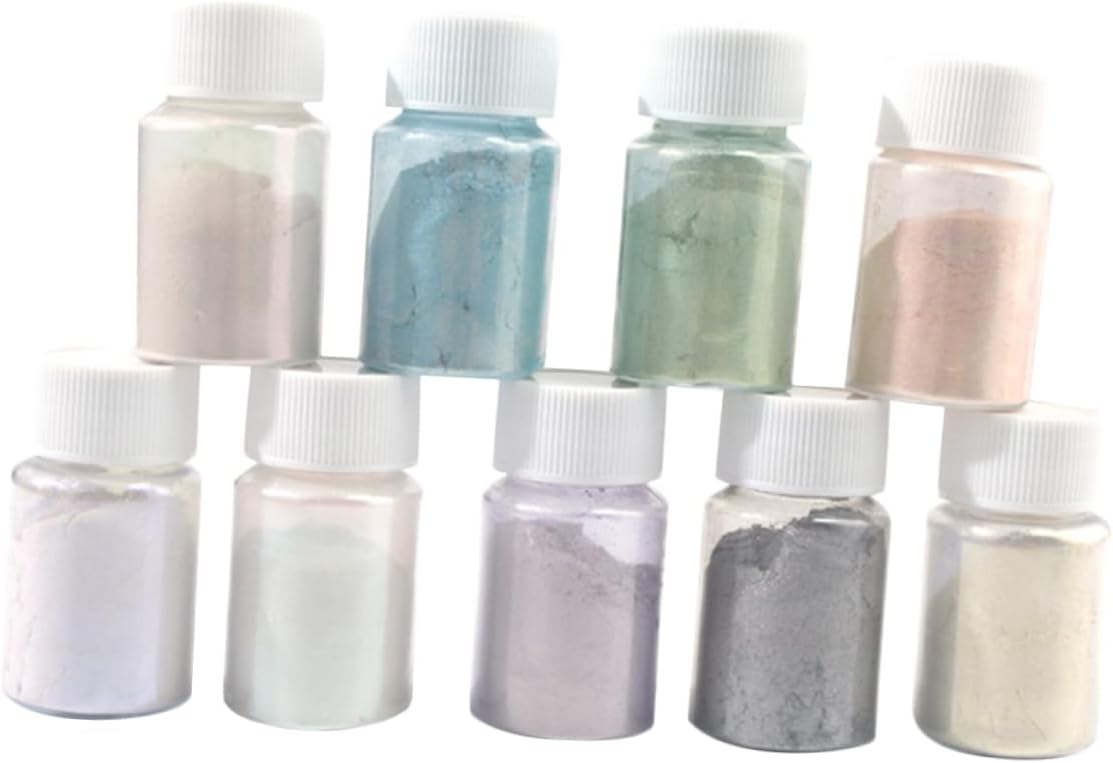 NUOBESTY 9pcs Mica Pigment Powder Set Multi-Functional Pigment for Crafts Cosmetics and Resin Art Safe for Skin for Eye Shadow Nail Art