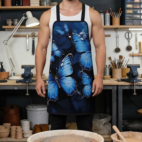 Delantal de trabajo azul oscuro con mariposas miniatura 4