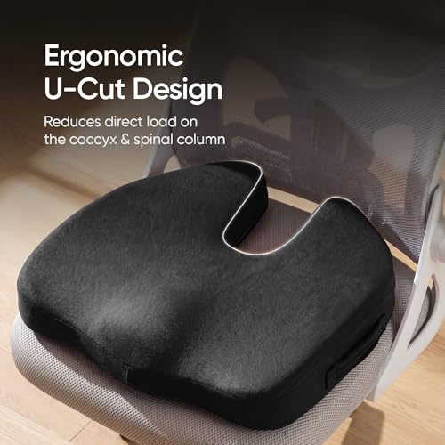 Image of Frido Slim Coccyx Seat Cushion | Orthopaedic Sitting Cushion for Tailbone & Sciatica Relief | Slim Office Chair Support for Long Sitting Hours, Driving & Daily Comfort | Anti-Slip Bottom | Black