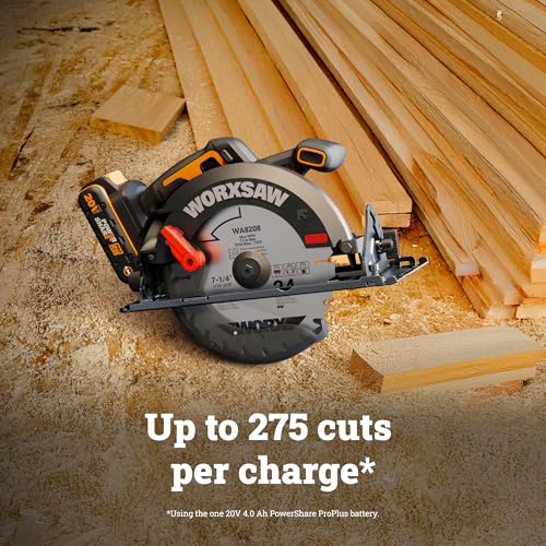 WORX Cordless Circular Saw, 20V 7-1/4-Inch Blade Brushless Circular Saw, Powerful and Faster Cutting with up to 6,100 RPM, Ultra-lightweight Design, 20V 4.0 Ah Battery and Charger Included, PowerShare by WORX - Image 2
