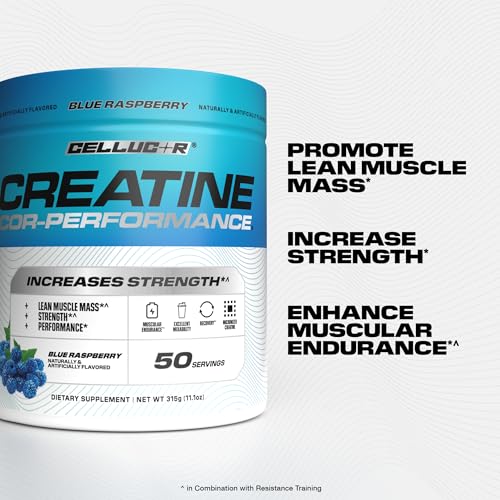 Image of Cellucor Creatine Powder, Blue Raspberry Flavor - Increases Strength, Lean Muscle Mass & Endurance, Micronized Creatine for Fast Absorption, 5g Creatine per Serving, 50 Servings