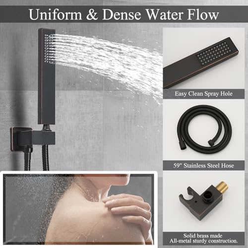 Image of Shower Faucet Set 16 Inch Wall Mount Rain Shower System, All Metal Shower Fixtures - Oil Rubbed Bronze