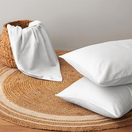 Image of Blue Dahlia 100% Cotton, Standard Size Pillow Covers (18 inch x 28 inch), Set of 2 Pillow Covers, Percale Weave, 200TC Solid Pillow Covers, Colour: White