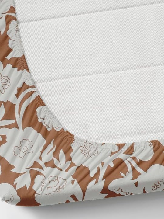 Image of 380 TC Premium Glace Cotton Elastic Fitted Bedsheet King Size with 2 Pillow Covers King Size | Double Bed with All Around Elastic (Brown Floral, Fitted Queen-60x78)