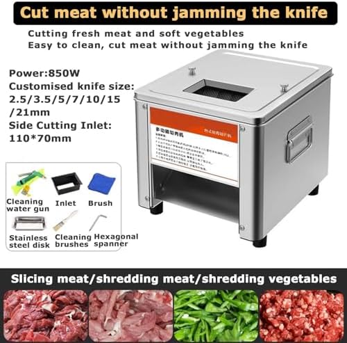 Commercial Electric Meat Slicer, 850W Heavy Duty Stainless Steel Cutter for Boneless Meats & Soft Vegetables, Professional Kitchen Equipment for Restaurant & Home Use