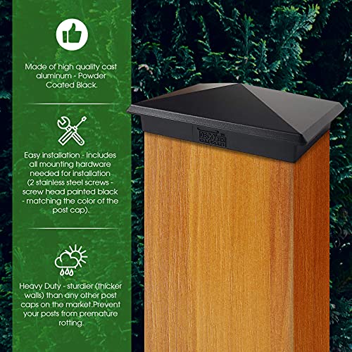 3.5" X 5.5" Heavy Duty Aluminium Pyramid Post Cap For True/Actual 3.5" X 5.5" Wood Posts - Black (Works Only With Actual 3.5" X 5.5" Posts. Will Not Work With Actual 4" X 6" Posts) #TOP4
