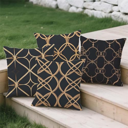 Housse coussin 80x80cm extérieur imperméable lot de 4 motifs bohème pour canapé de jardin S916 - 4