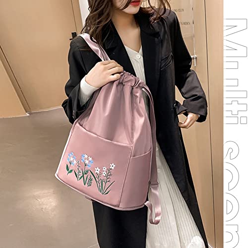 Image of Hitech Travel Drawstring Bag Waterproof Flower Print Fold able Embroidery Design Drawstring Backpack for Outdoor drawstring bag Foldable design (CHERRY BLOSSOM)
