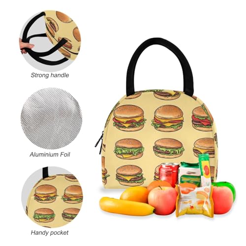 Backpack Lunch Box Set Large Capacity Travel Backpacks and Insulated Lunch Bag for Commute Hiking Picnic Cartoon Hamburger Print4