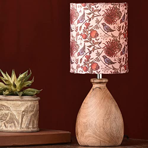 Image of Green Girgit Wooden Dome Table Lamp Bird Printed Shade | Night Lamp | Reading Lamp | Home Decor Items | Wooden Bedside Table Lamp | Room Decor | Kids Room Lamp (Bird Printed)