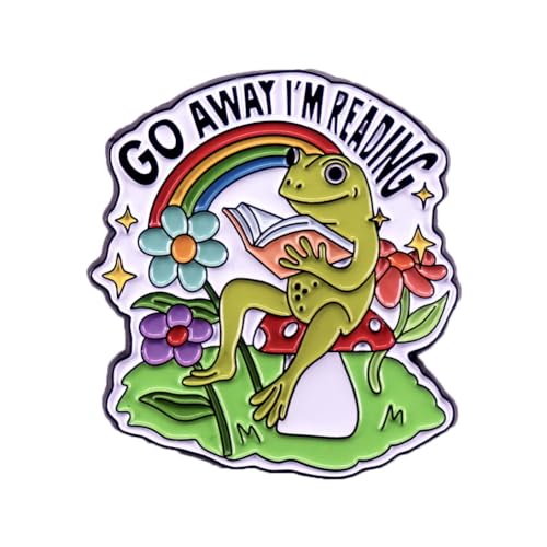 Cartoon Frog Reading Enamel Pin Cute Animal Brooch GO AWAY I'M READING Lapel Pin DIY Craft Badges Pins for Backpack Hats Coat Accessories Boys Girls Jewelry Gifts, Green