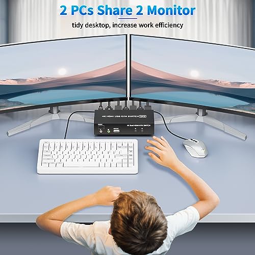 2 moniteurs 2 ordinateurs connectés sur ce commutateur KVM HDMI USB