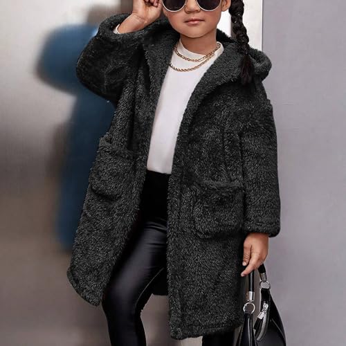 Boys Girls Hooded Jacket Fuzzy Fleece Long Oversized Cardigan Coat Winter Fashion Casual Fluffy Plush with Pockets3