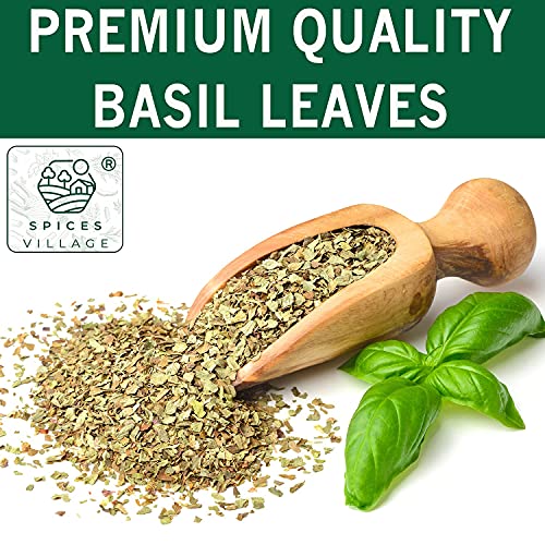 SPICES VILLAGE Dried Basil (2.3 oz), Basil Spice, All Natural Fresh Leaves, Pure Mediterranean Seasoning - Kosher Certified, Gluten Free, Non GMO, Resealable Bulk Bag