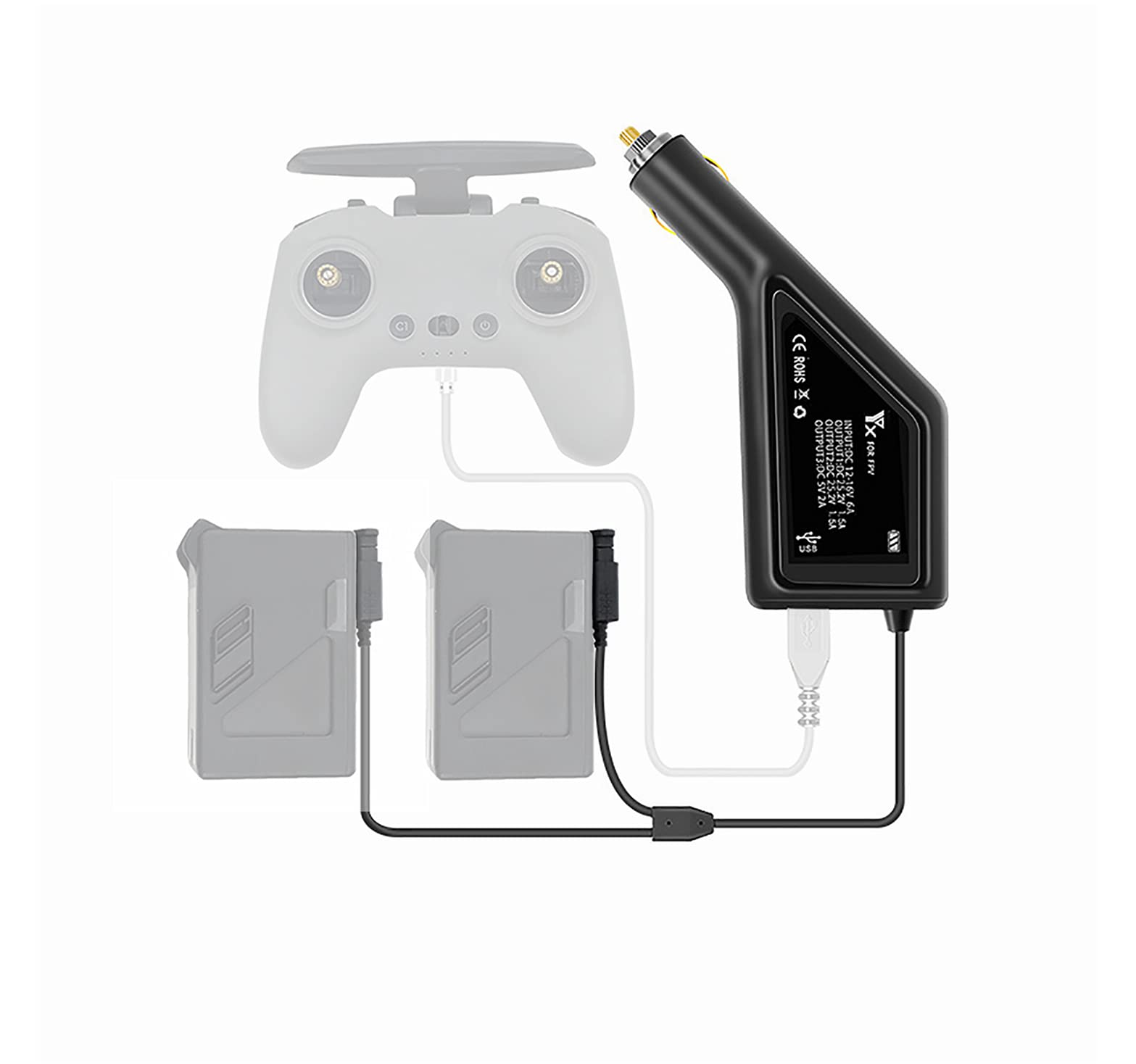 DJI FPV カーチャージャー充電器＋充電ハブ（ドローン用）