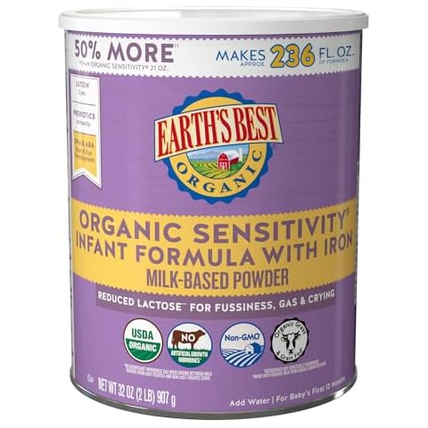 Earth's Best Organic Sensitive Baby Formula for Babies 0-12 Months, Reduced Lactose Powdered Infant Formula with Iron, Omega-3 DHA, and Omega-6 ARA, 32 oz Formula Container Cover