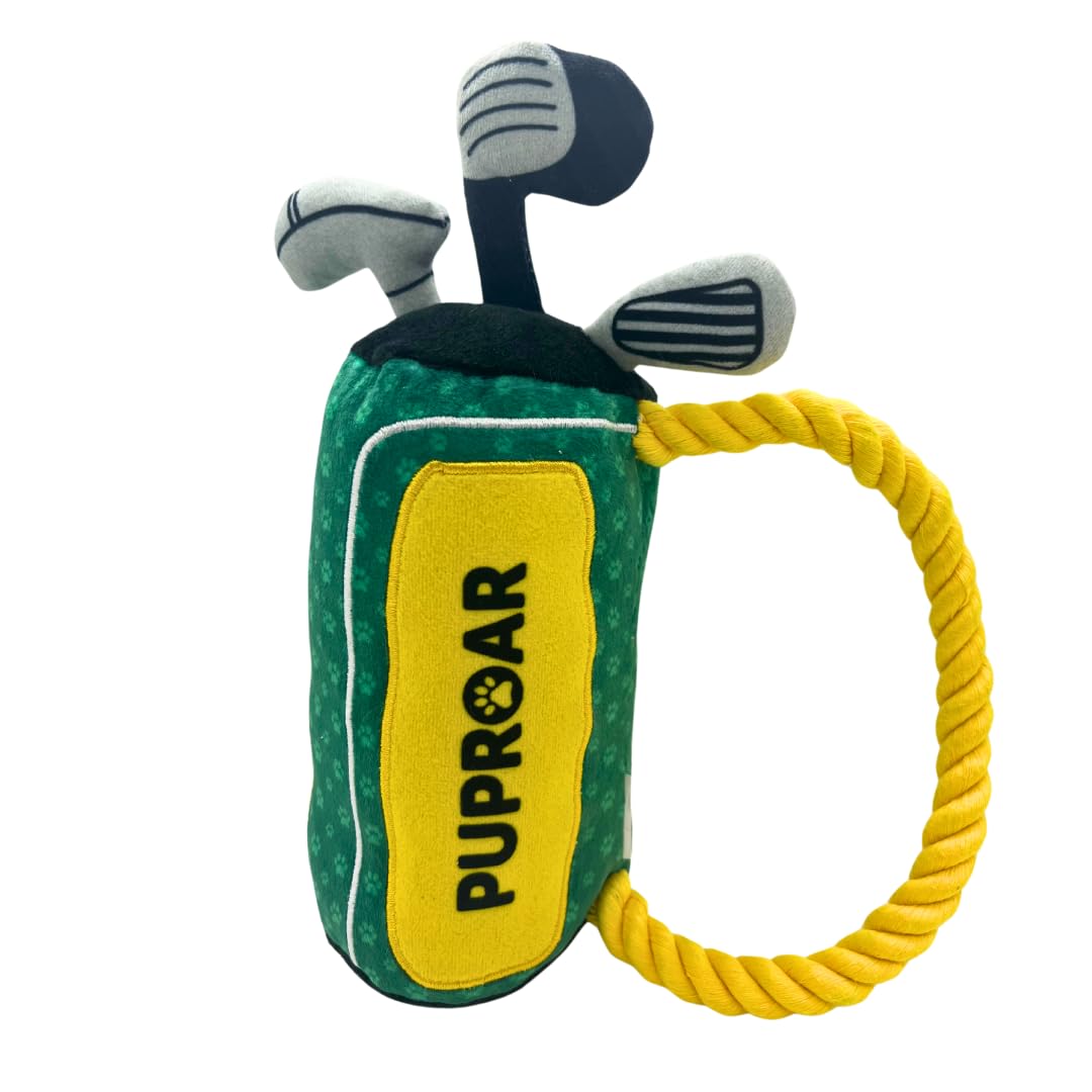 Golf Dog Toy – Birthday Dog Toy, Funny Plush Squeaky Puppy Gift with Rope Crinkle, Golf Bag Gift