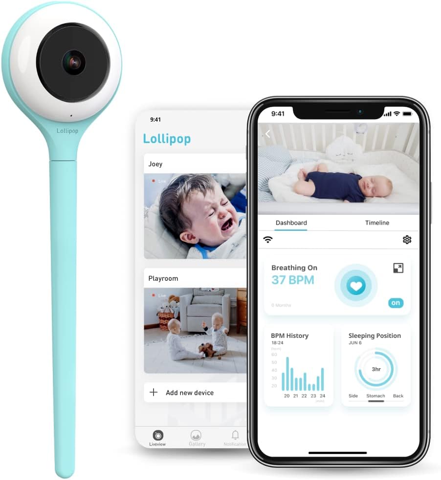 Lollipop Baby Monitor (Turquoise) - Full-Featured Smart Wi-Fi Camera of True Crying Detection with Extra in-App Plan of Breathing Monitoring/Sleep Tracking-Accessories Free/7 Days Trial Period