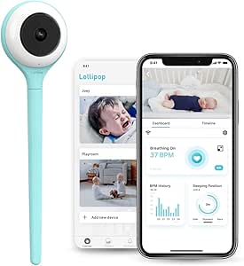 Lollipop Baby Monitor (Turquoise) - Wi-Fi Camera with True Cry Detection and Extra Subscription for Oxygen/Sleep Monitoring (No Accessories) (7-Day Free Trial) asin的图片