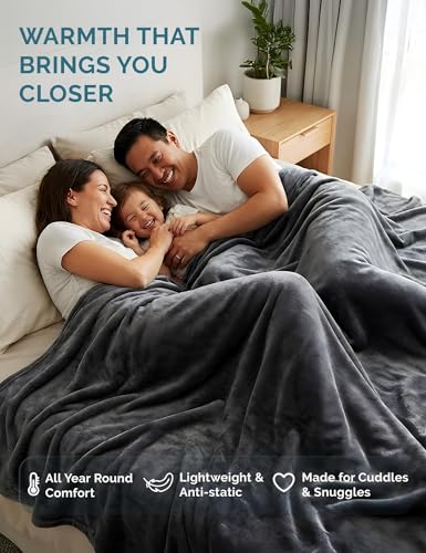 Image of VOMZER Premium Plush Double Blanket | 300 GSM Lightweight Cozy Soft for Bed Sofa Couch Travel Camping| 153x229 Cm /60x90 Inches Charcoal Grey