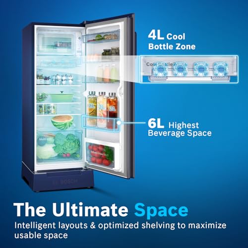 Bosch 226 L, 3 star, Direct-Cool Single Door Refrigerator | 18 Hrs Cooling Retention | 2.5X Faster Cooling | Spacious Multi Box | Delicate Crisper for Soft Veggies (2026 model, CST22U13AI, Dark Lake) 8 514uDWGAuvL