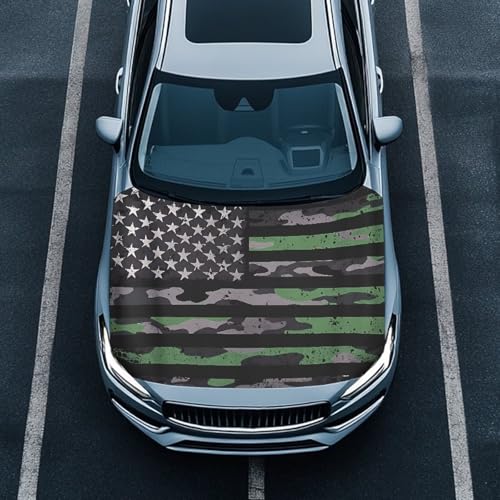 Image of Car Hood Cover for Compact Sedans SUV Trucks, 59x39 Inches Stretchable Auto Hood Wraps Vehicles Banner Camouflage American Flag Automotive Exterior Accessories