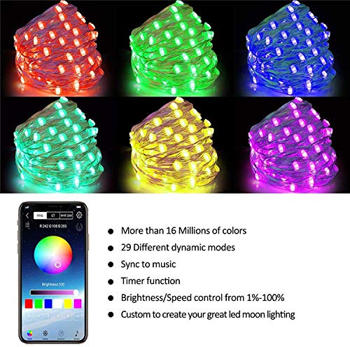 ZSGG Cordão de Luzes LED para Decoração de Árvore de Natal com Aplicativo de Controle Remoto USB Con