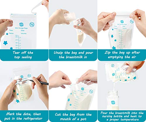 GLAND Breastmilk Storage Bags Easy Pour Spout 100 Count, Pre-Sterilized BPA Free Ready to Use Double Zipper Seal Bags for Pumping Freezing and Feeding milk Self-Standing Flat Profile Space Saving 8 oz - Thumbnail 5