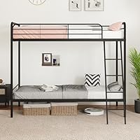 Multigot Metal Bunk Bed, Single Loft Bed Frame with Ladder, Safety Guardrails and Under-Bed Storage, Metal Slatted Twin Sleeper Beds Space-saving High Sleeper for Kids Teens Adults