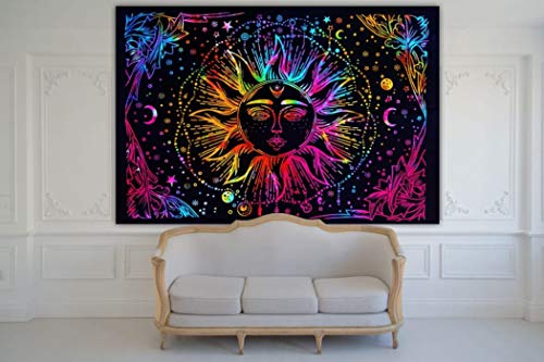 DRAVY HANDICRAFTS Tapestry Tarot Sun Tapestry Wall Hanging Cotton Wall Hanging Tapestry Wall Hanging Wall Décor (Multi 4, 84X54 Inches)