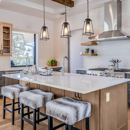 LALUZ-Farmhouse-Pendant-Light-Fixtures-Rustic-Hanging-Pendant-Lighting-with-Seeded-Glass-Shade-for-Kitchen-Island-Bedroom-Foyer-and-Entryway-Brown LALUZ Farmhouse Pendant Light Fixtures Rustic Hanging Pendant Lighting with Seeded Glass Shade for Kitchen Island Bedroom Foyer and Entryway Brown
