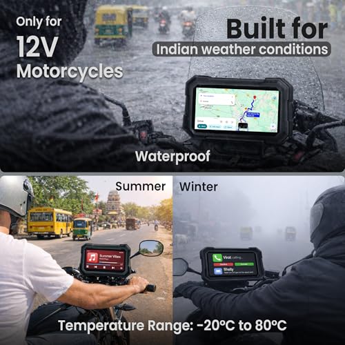 Image of Autofy Motoplay 5 Inch Waterproof Bike Navigation Screen with Wireless CarPlay & Android Auto Quick Detachable Design, Android Auto Wireless Adapter