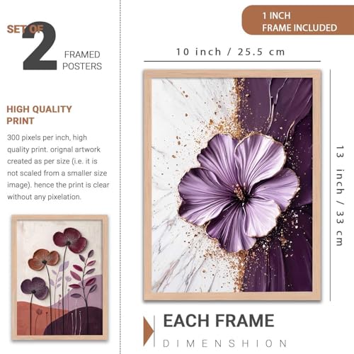 Image of kotart BLUE flower Art Wall Painting modern Home Decoration With Frame For Living Room Bed Room Hotel Wall Decor Digital Reprint Set of 2 (10X13 INCH)